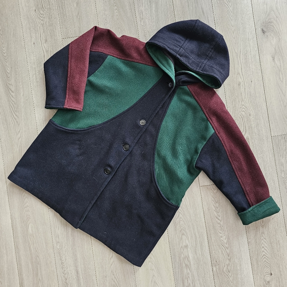 Vintage 80s 90s Antels Wool Colorblock  Duffle Coat‎ Parka, 2X